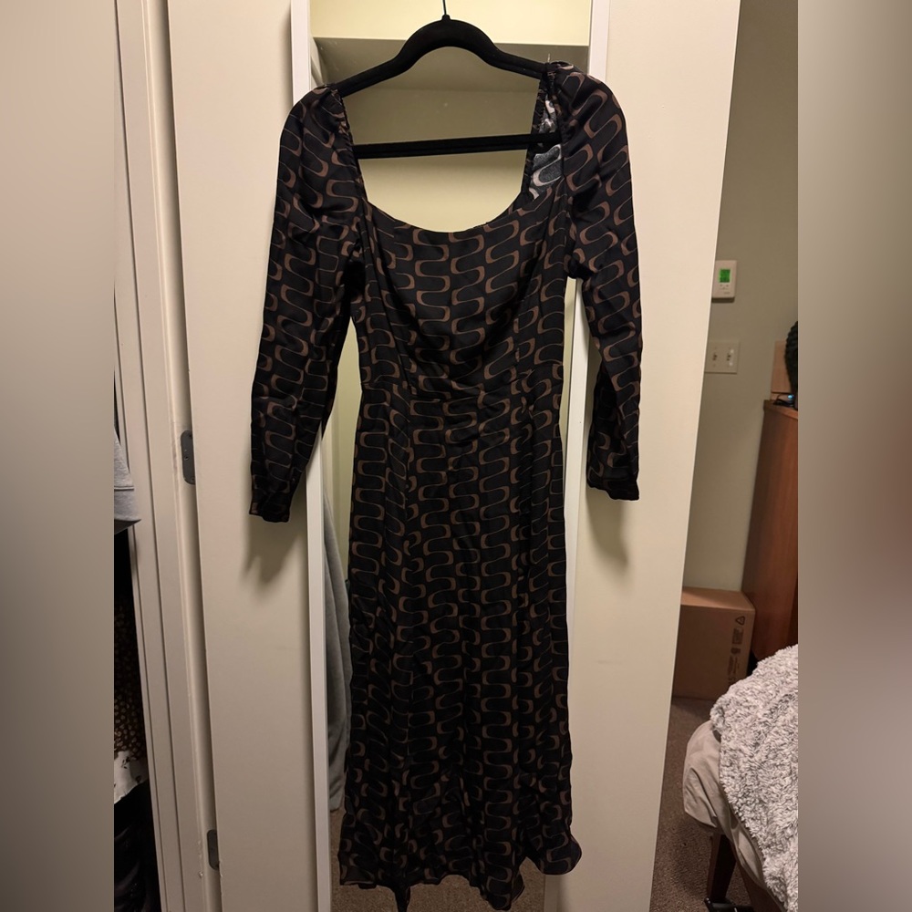 Brown and black Sigmund Reformation midi dress